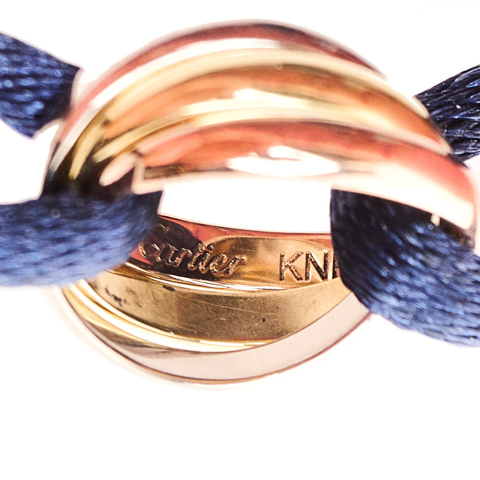 18k Pink Yellow White Gold Trinity Adjustable Cord Bracelet Blue