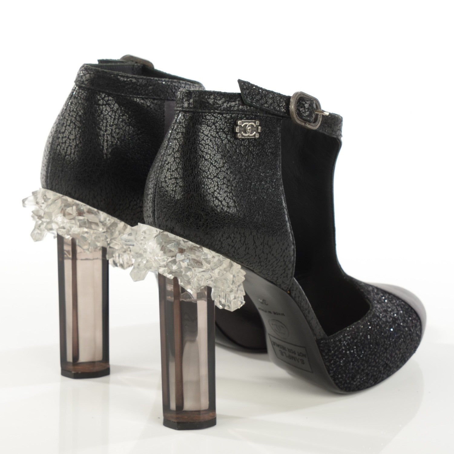 Chanel Lambskin Calfskin Tweed Crystal Age Open Booties 38 Black 4 of 7