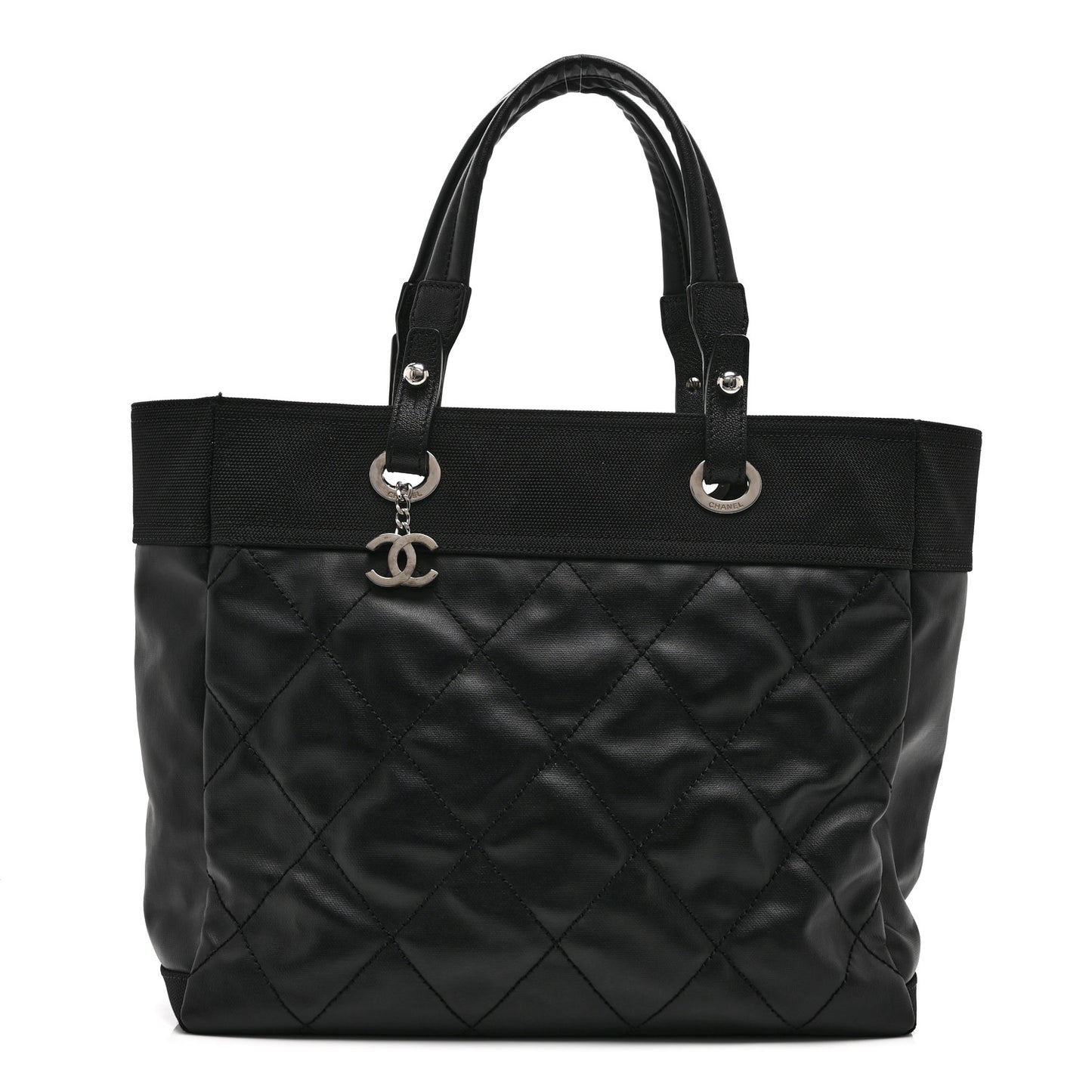 Coated Canvas Quilted Large Paris Biarritz Tote Black