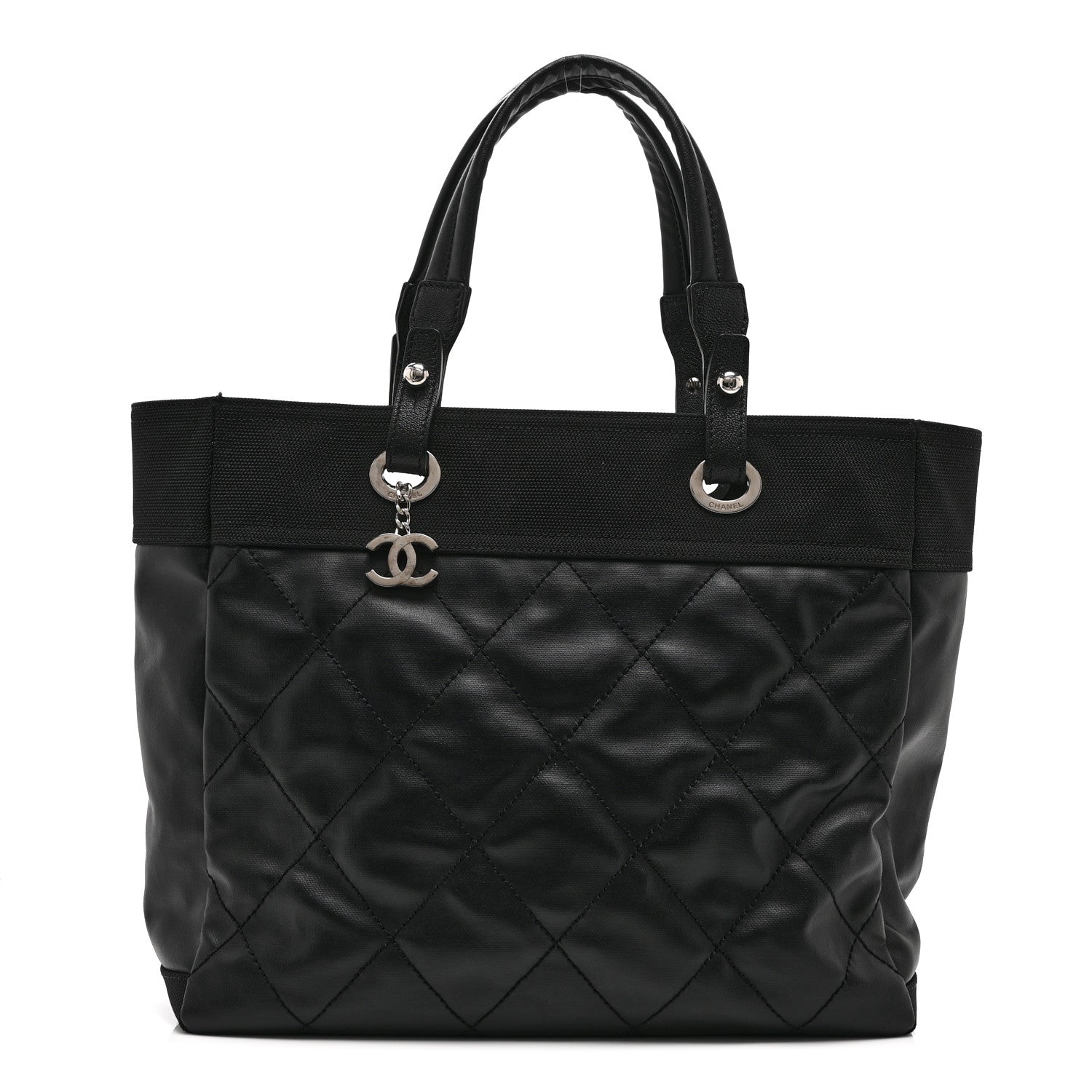 Chanel Coated Canvas Quilted Large Paris Biarritz Tote Black 1 of 10