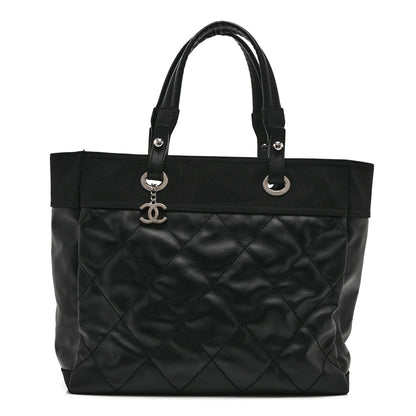 Chanel Coated Canvas Quilted Large Paris Biarritz Tote Black 1 of 10