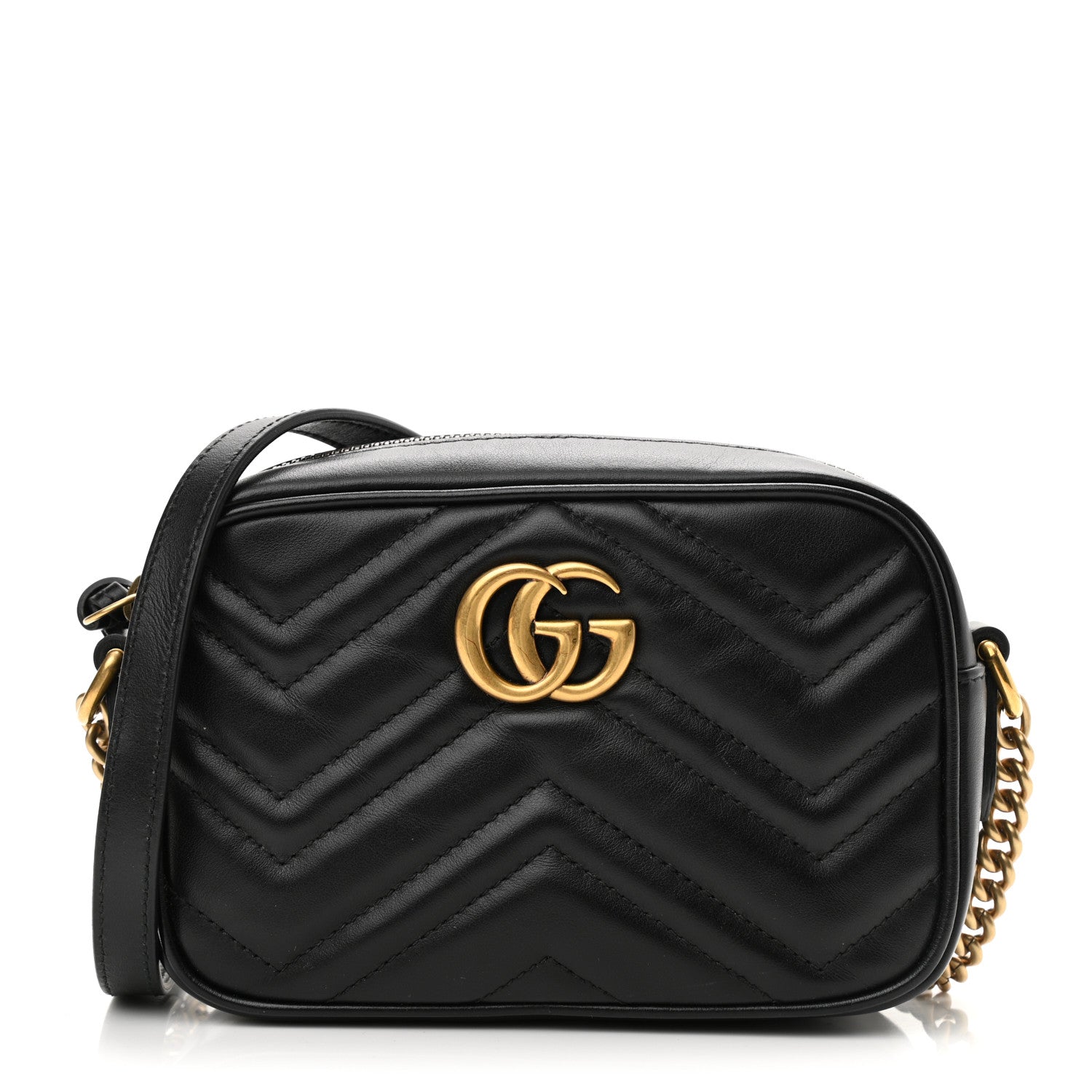 Gucci Calfskin Matelasse Mini GG Marmont Chain Shoulder Bag Black 1 of 11