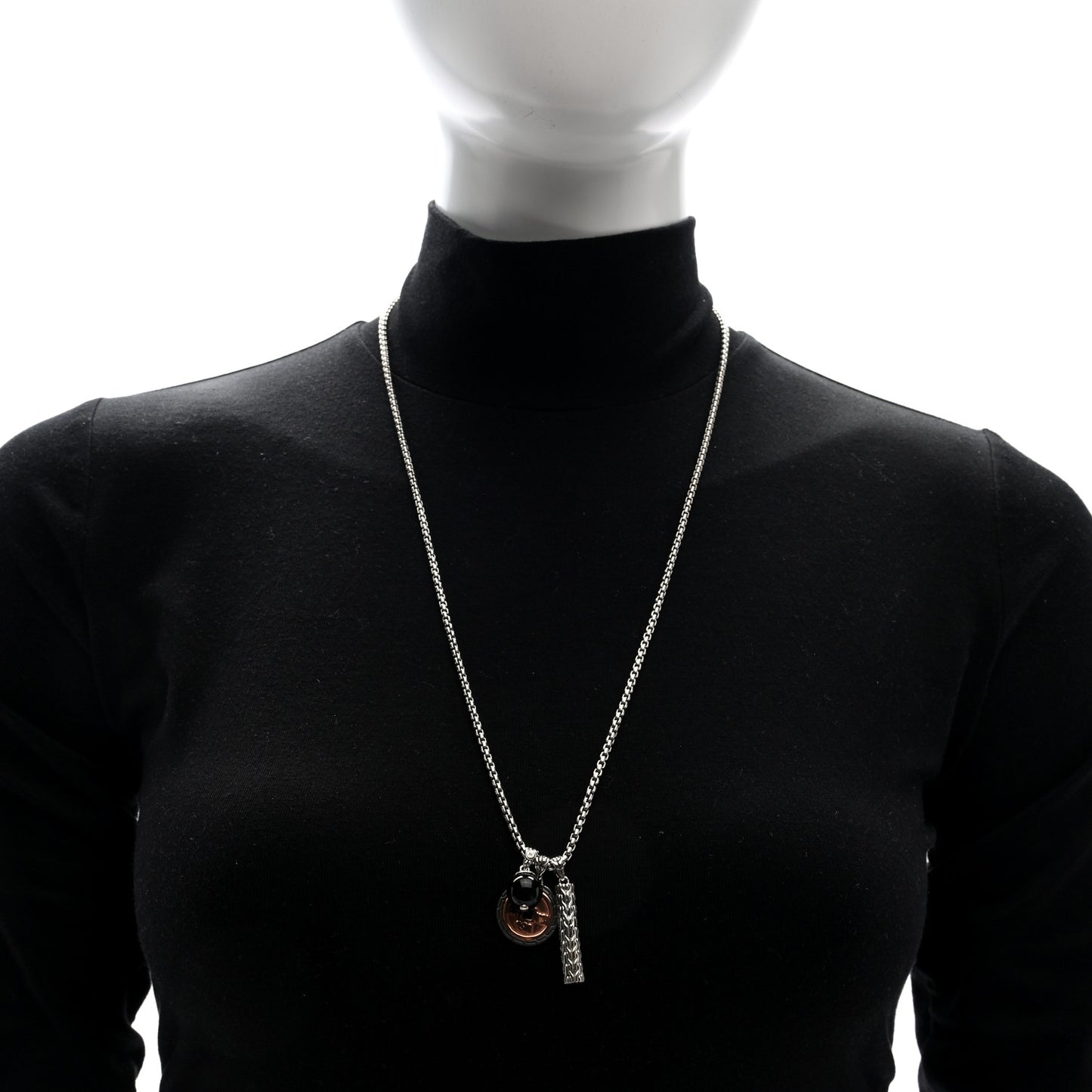 Sterling Silver Bronze Black Onyx Classic Chain 3 Charm Necklace