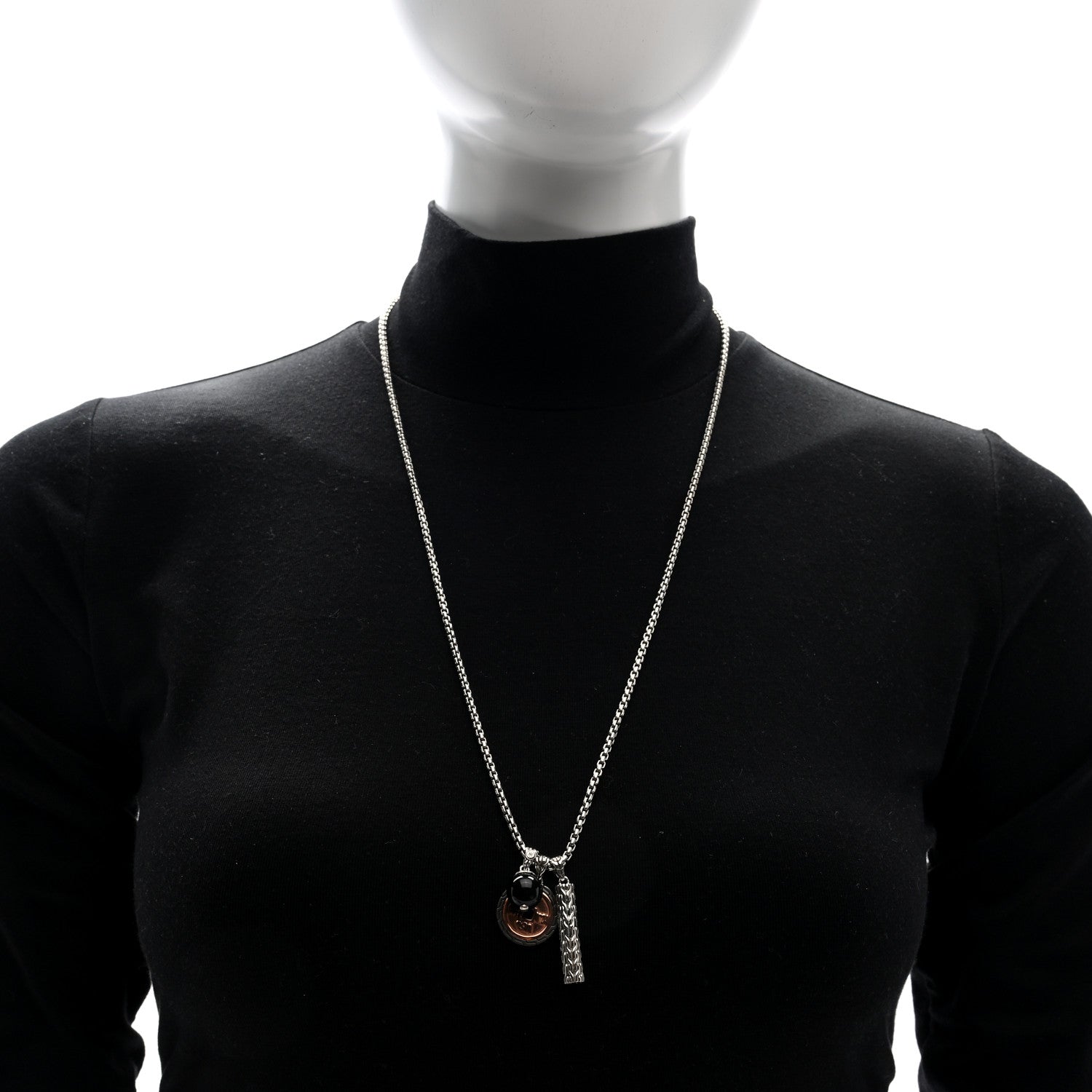 John Hardy Sterling Silver Bronze Black Onyx Classic Chain 3 Charm Necklace 2 of 4