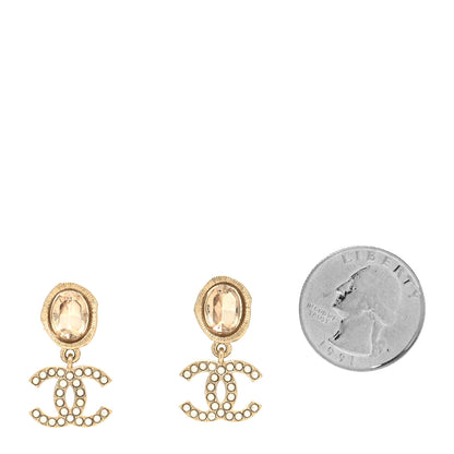 Chanel Crystal Pearl CC Drop Earrings Pink Gold 2 of 4