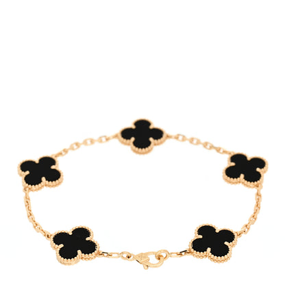 Van Cleef & Arpels 18K Yellow Gold Black Onyx 5 Motifs Vintage Alhambra Bracelet 2 of 5