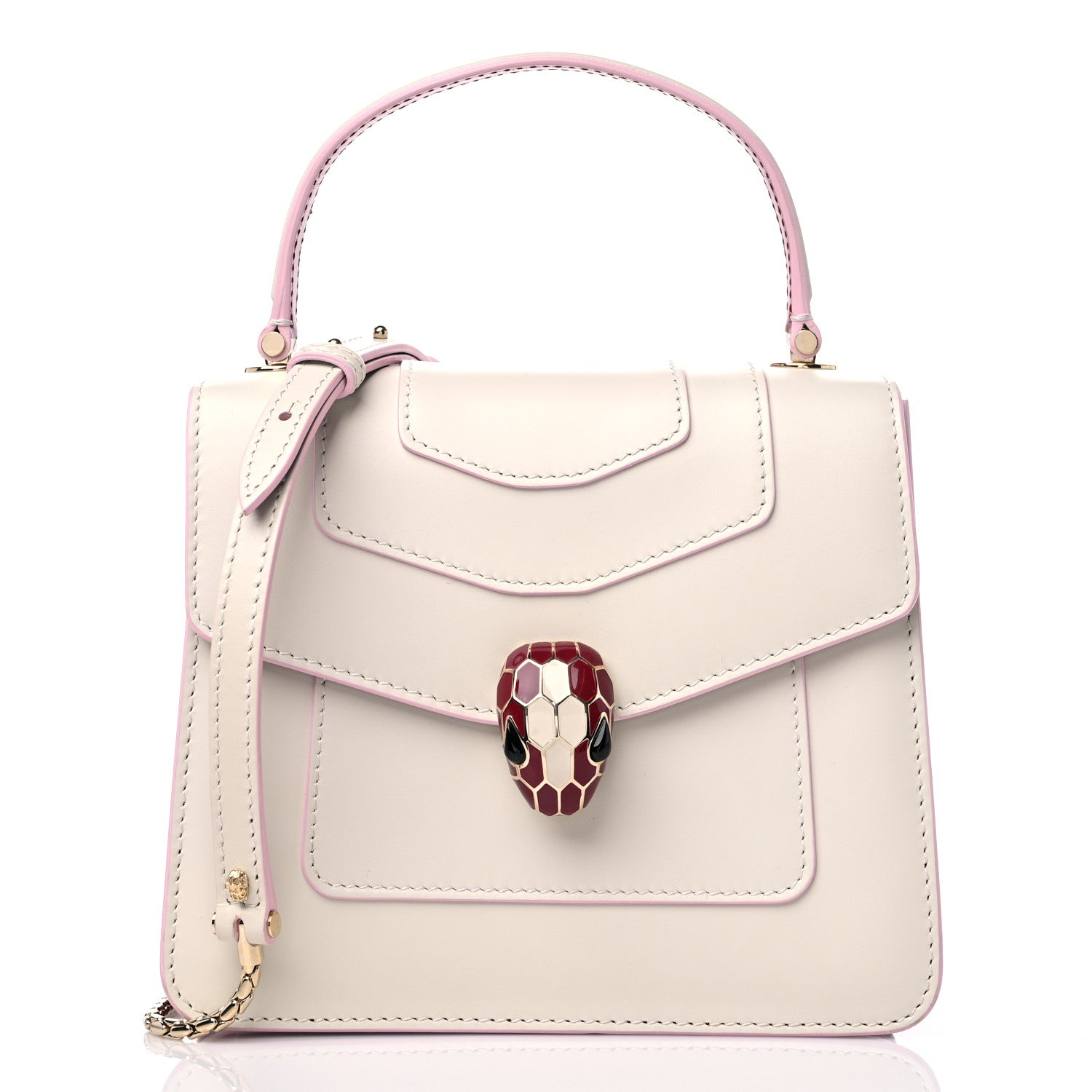 Bulgari Calfskin Serpenti Forever Top Handle White 3 of 12
