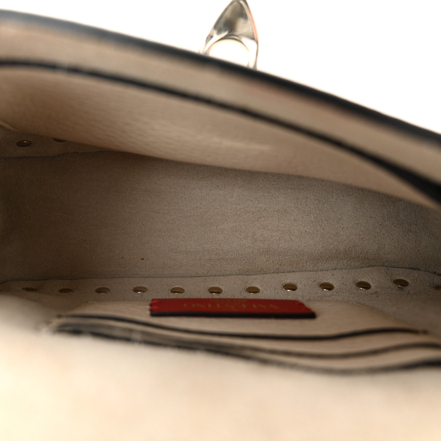 Grainy Calfskin Small Rockstud Top Handle Bag Light Ivory