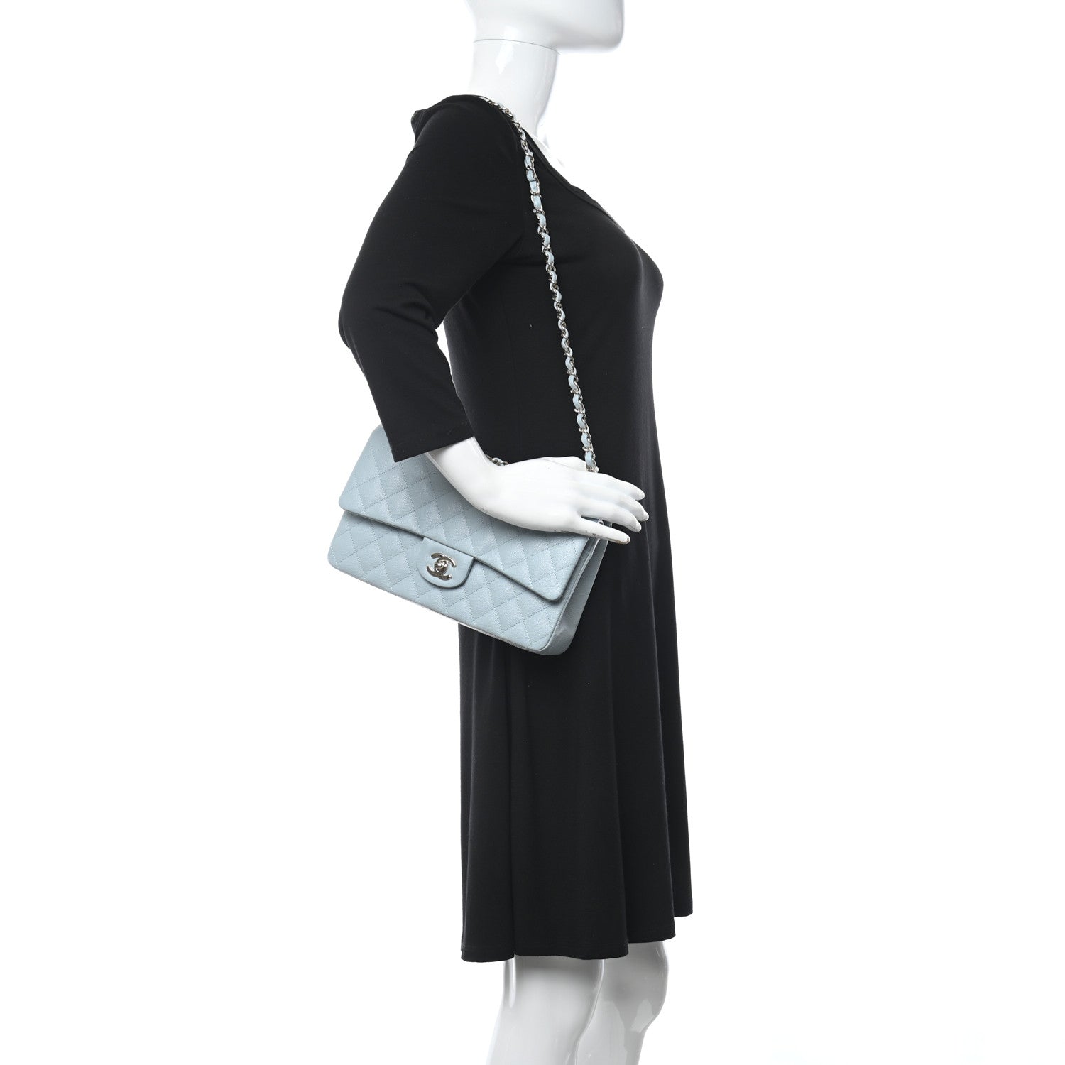 Chanel Caviar Quilted Medium Double Flap Light Blue 2 of 10