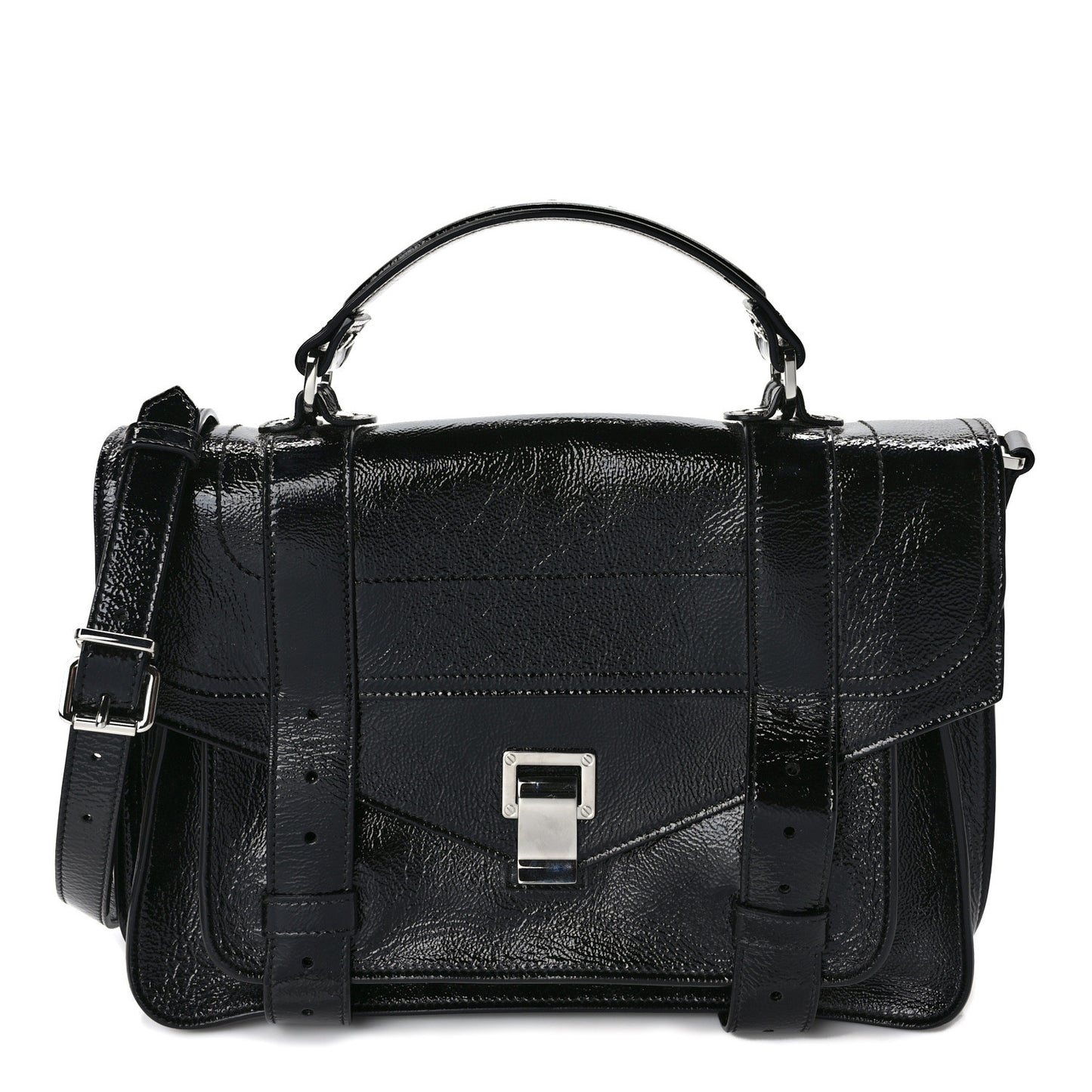 Crinkled Patent Calfskin Medium PS1 Satchel Black