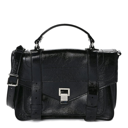 Proenza Schouler Crinkled Patent Calfskin Medium PS1 Satchel Black 1 of 8