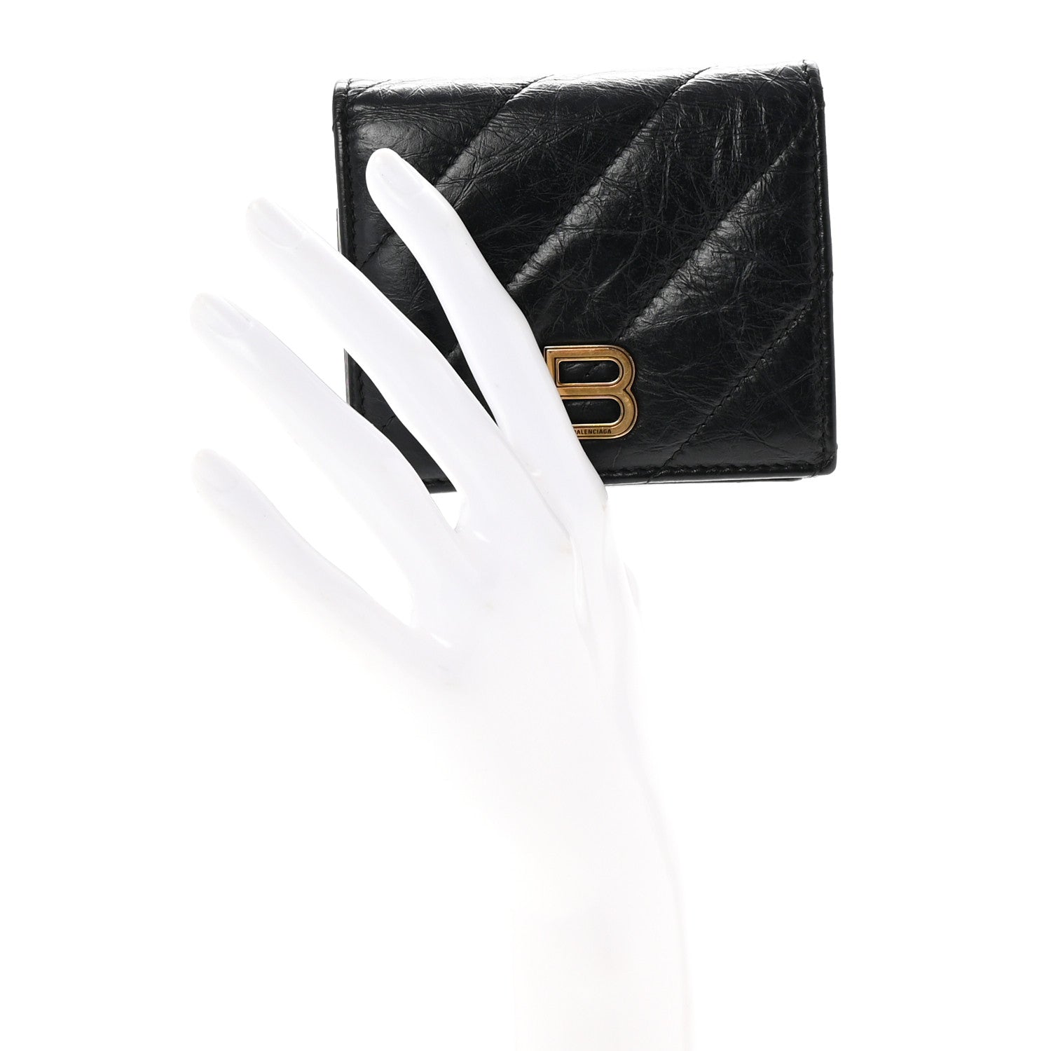 Balenciaga Crushed Calfskin Quilted B Flap Coin Card Holder Black 2 of 7