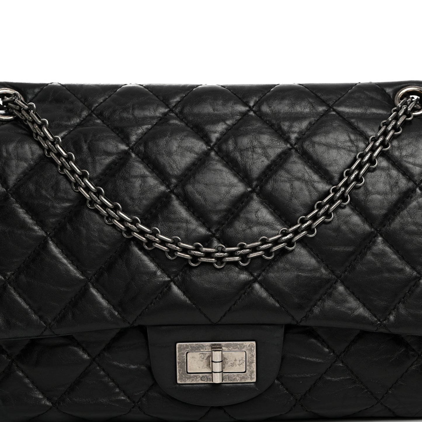 Aged Calfskin Quilted 2.55 Reissue 227 Flap Black