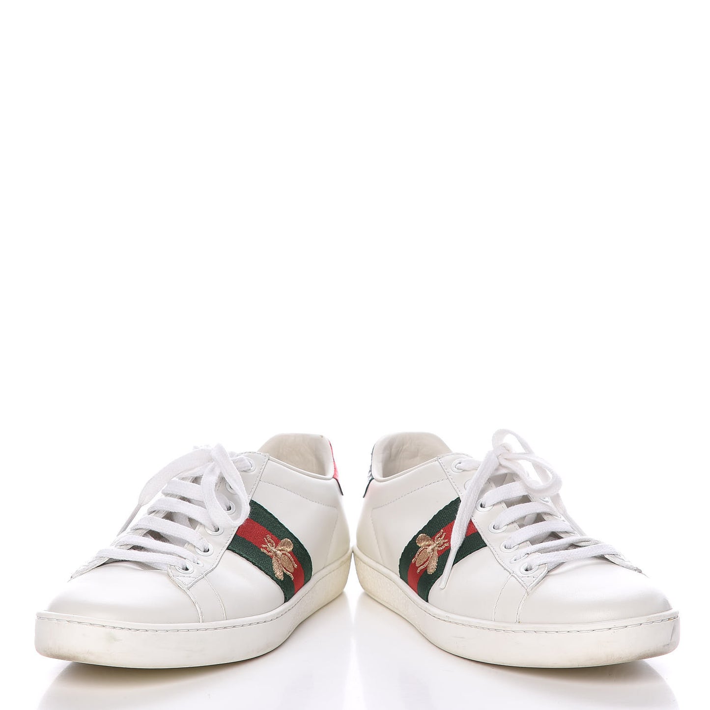 Calfskin Ayers Bee Embroidered Womens Ace Sneakers 37 White Green