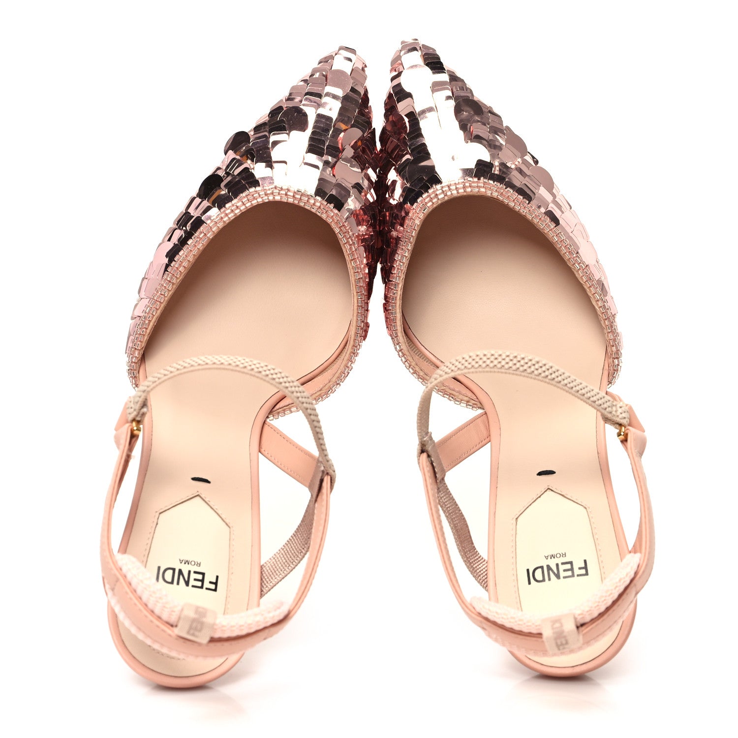 Fendi Organza Sequin Paillettes Colibri Lite 85mm Slingback Pumps 36.5 Nudo Baby Pink 2 of 9