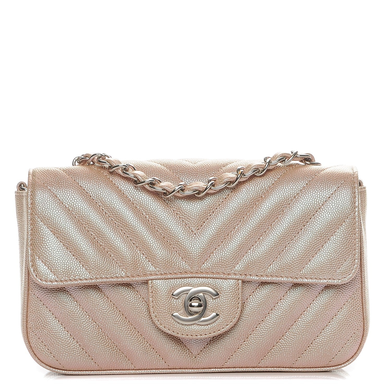 Chanel Metallic Caviar Chevron Quilted Mini Rectangular Flap Rose Gold 1 of 7