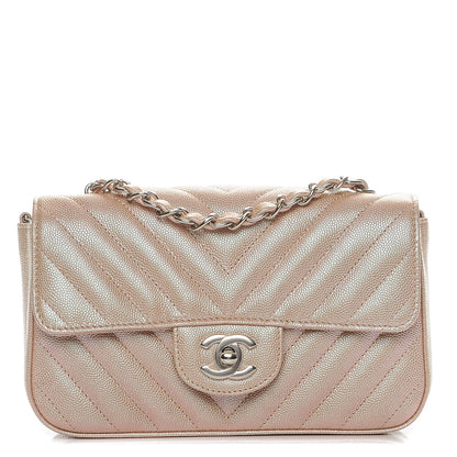 Chanel Metallic Caviar Chevron Quilted Mini Rectangular Flap Rose Gold 1 of 7