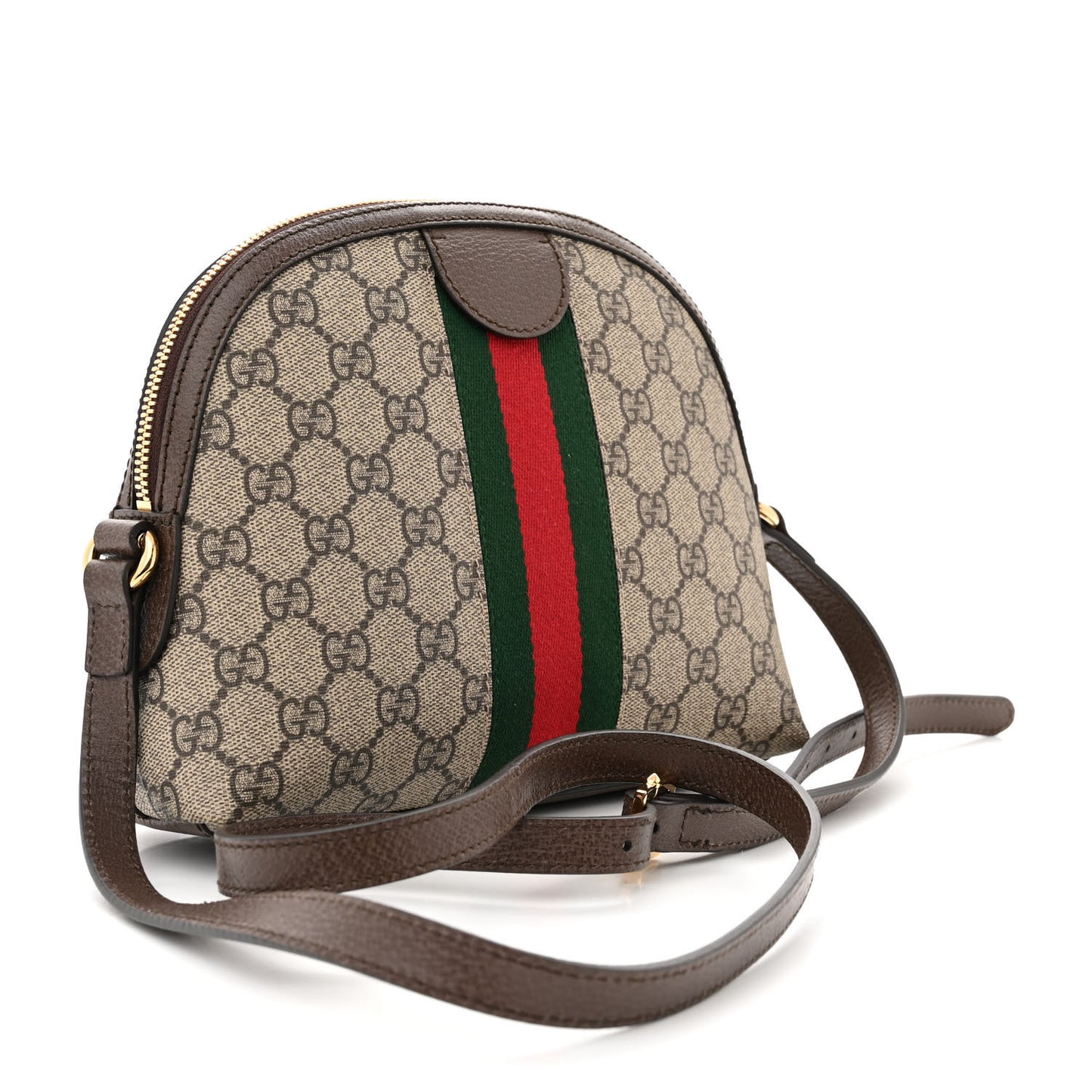 GG Supreme Monogram Textured Dollar Calfskin Web Small Ophidia Dome Shoulder Bag Beige Ebony New Acero