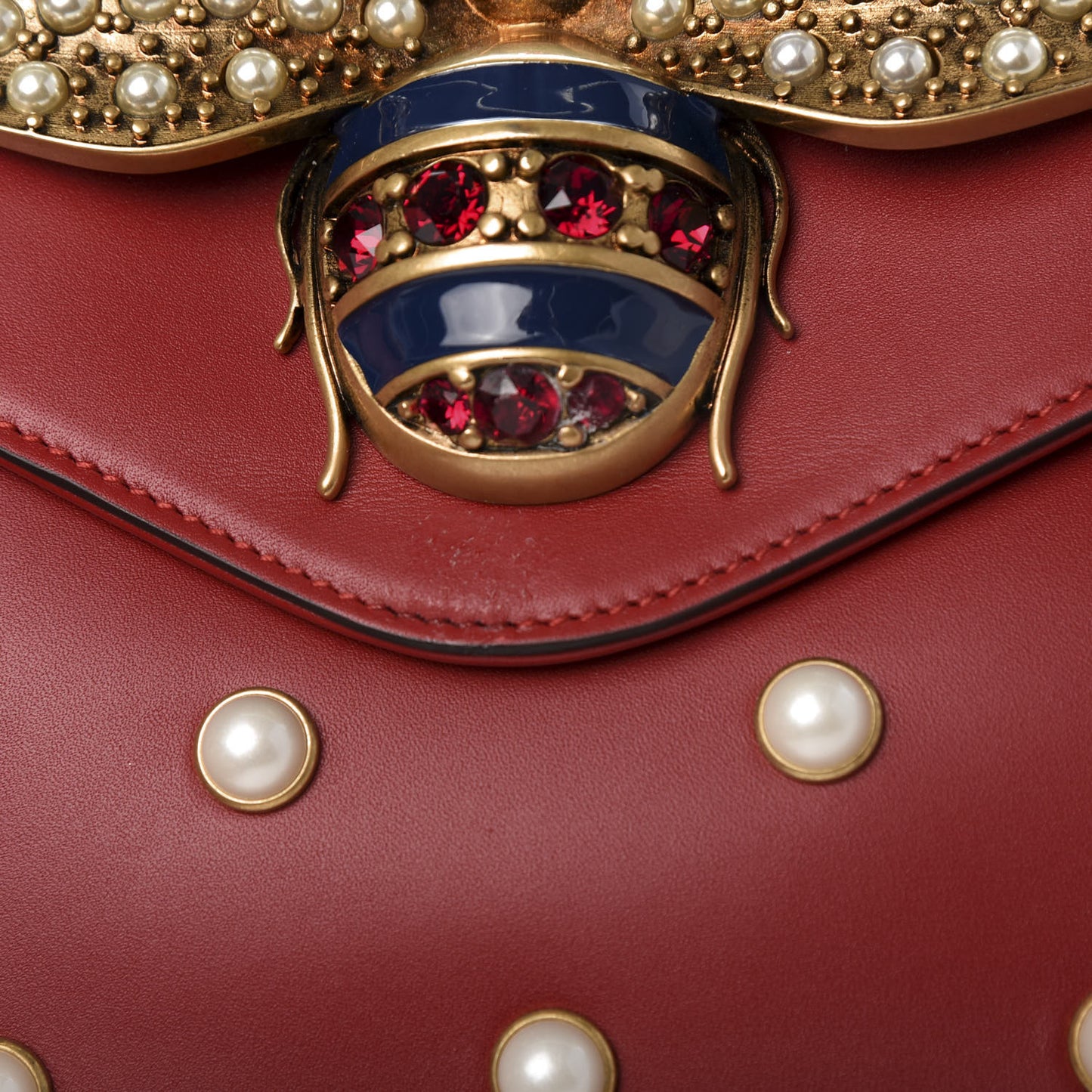 Nappa Pearl Studded Mini Queen Margaret Broadway Shoulder Bag Hibiscus Red