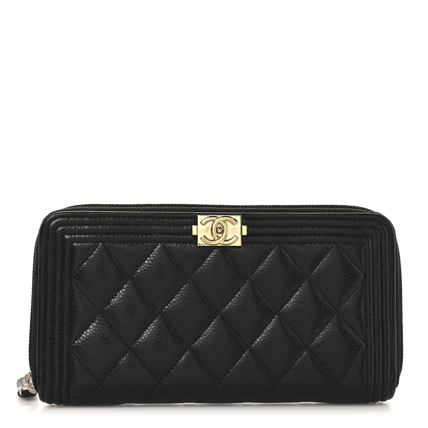 Caviar Quilted Boy Long Zip Around Wallet Black