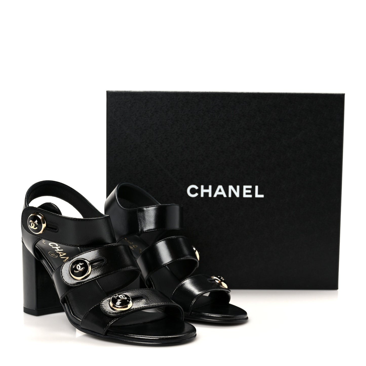 Shiny Calfskin CC Sandals 37 Black