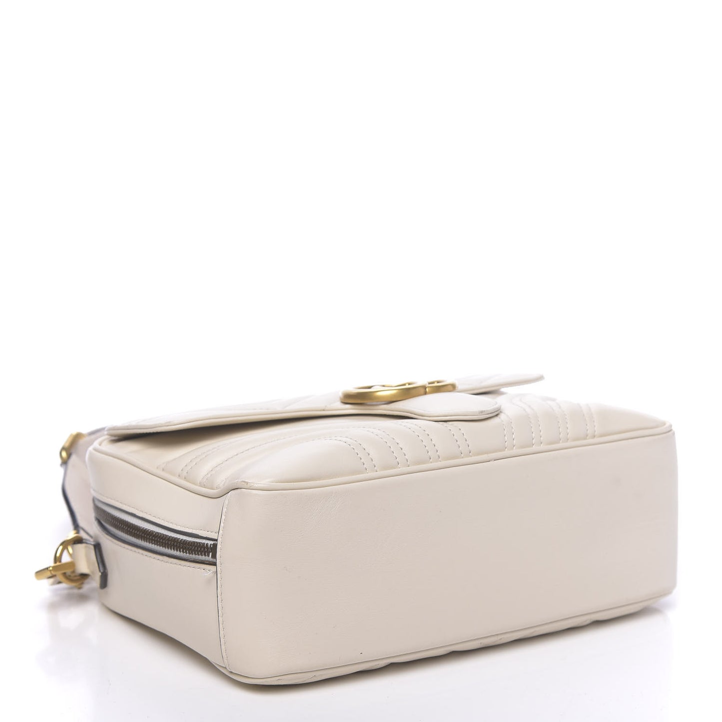 Calfskin Matelasse Sylvie Web Small GG Marmont Top Handle Shoulder Bag White