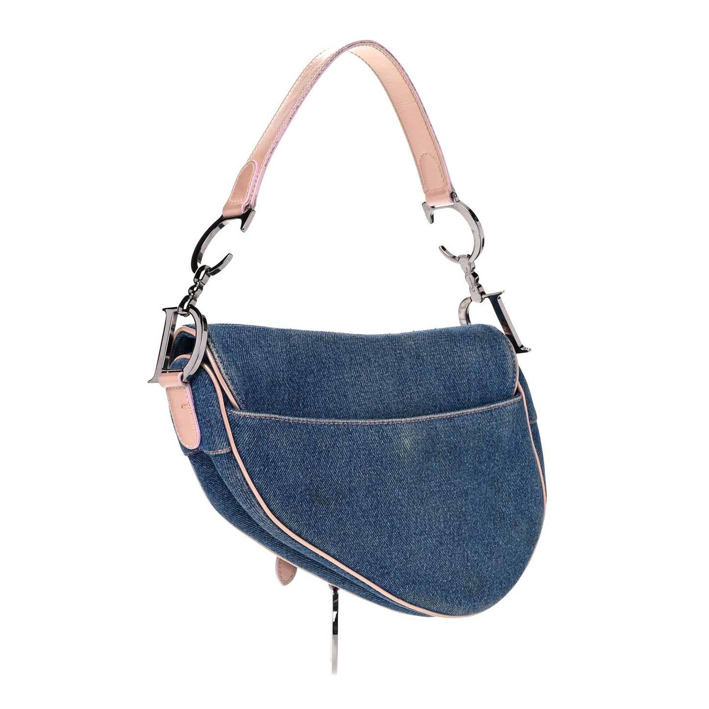 Patent Denim Jeans Saddle Bag Blue Pink