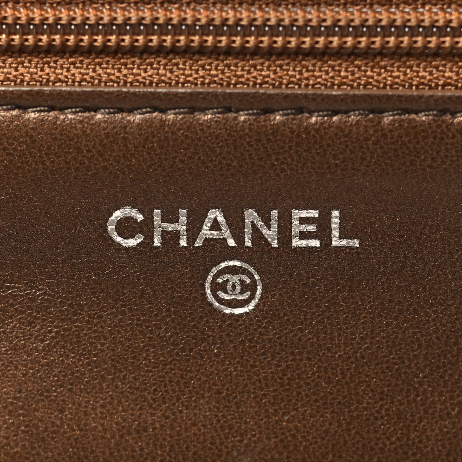 Chanel Metallic Lambskin Quilted Wallet On Chain WOC Bronze 6 of 9
