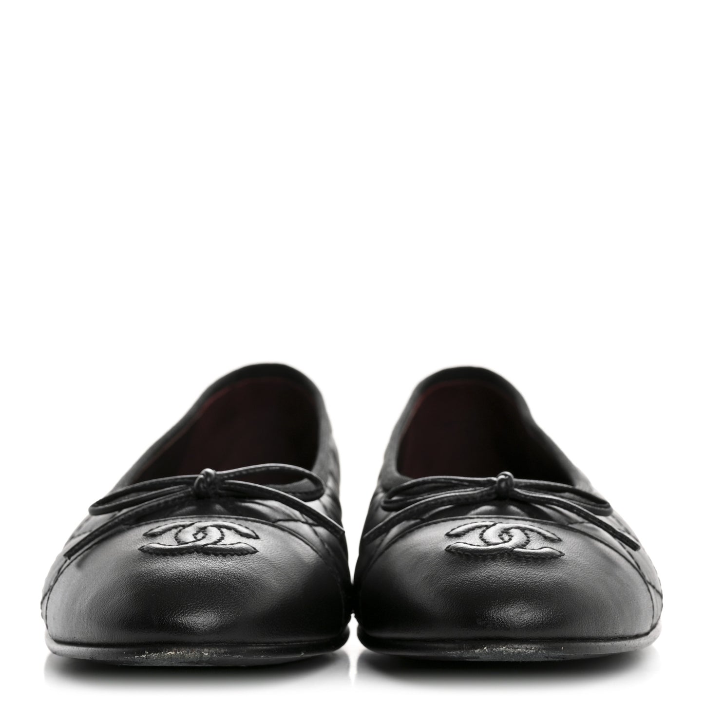 Aged Calfskin Quilted CC Cap Toe Ballerina Flats 37 Black
