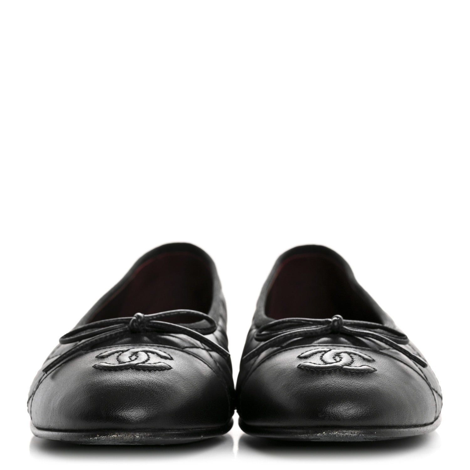 Chanel Aged Calfskin Quilted CC Cap Toe Ballerina Flats 37 Black 3 of 10