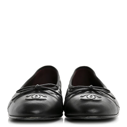 Chanel Aged Calfskin Quilted CC Cap Toe Ballerina Flats 37 Black 3 of 10