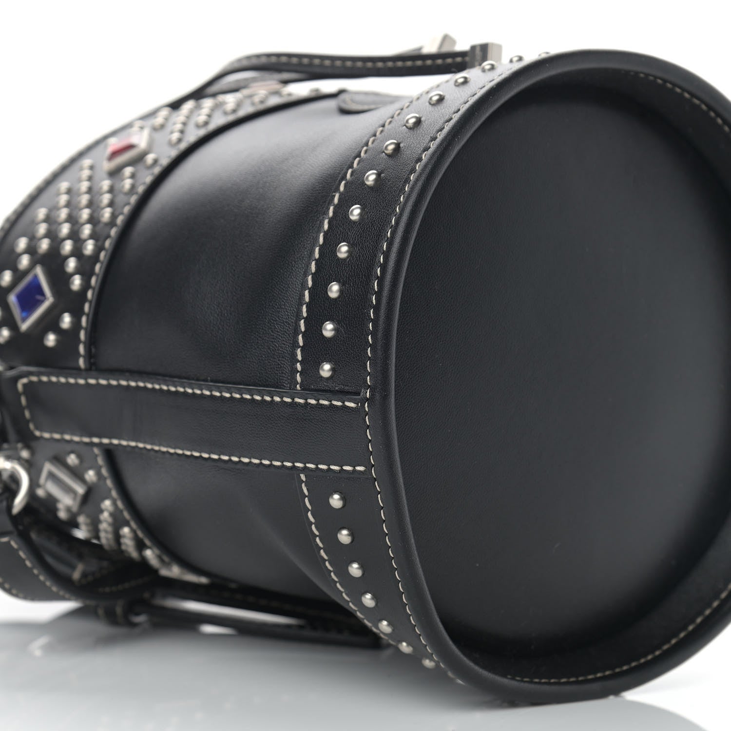 Saint Laurent Smooth Calfskin Studded Small Bahia Drawstring Bucket Bag Black Multicolor 9 of 10