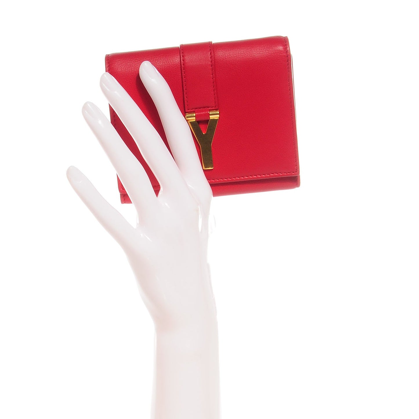 Calfskin Classic Y Compact Wallet Red