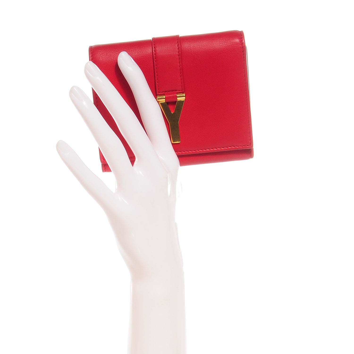 Saint Laurent Calfskin Classic Y Compact Wallet Red 2 of 7