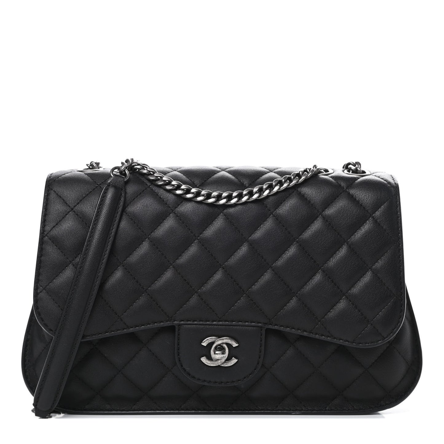 Lambskin Quilted Large Natural CC Flap Black