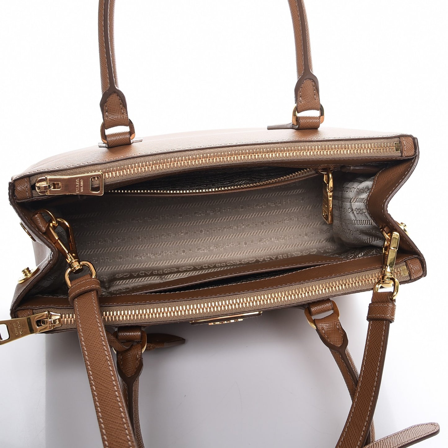 Saffiano Small Galleria Double Zip Tote Caramel
