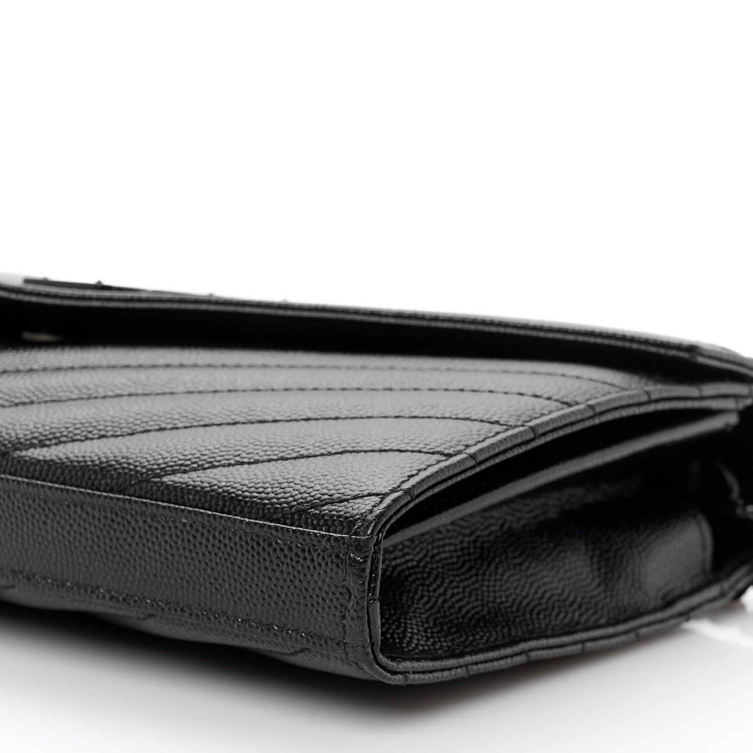 Saint Laurent Grain De Poudre Matelasse Chevron Monogram Monochrome Chain Wallet Black 9 of 9