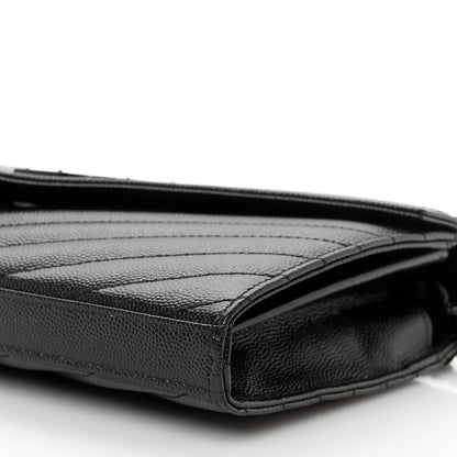 Saint Laurent Grain De Poudre Matelasse Chevron Monogram Monochrome Chain Wallet Black 9 of 9