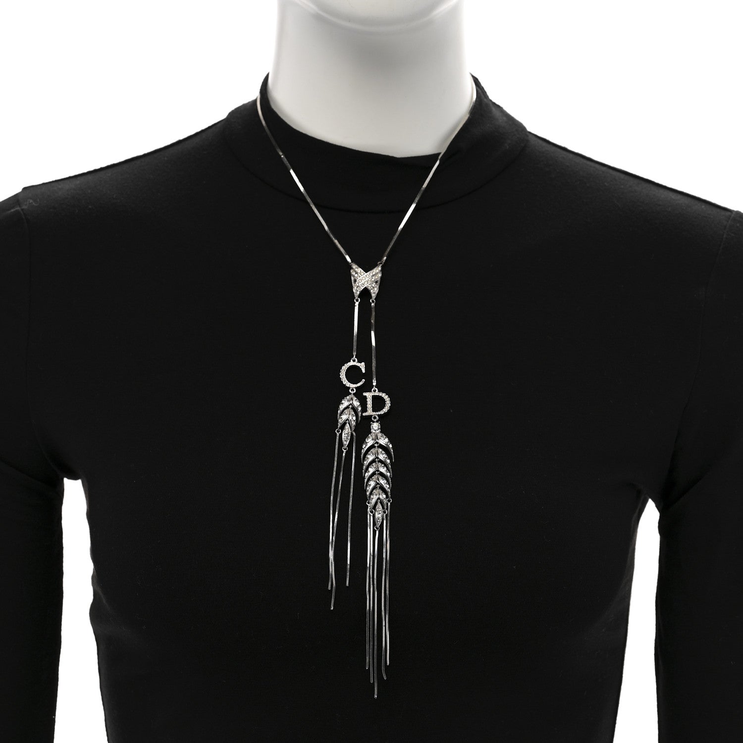 Christian Dior Metal CD Fringe Necklace Silver 2 of 7