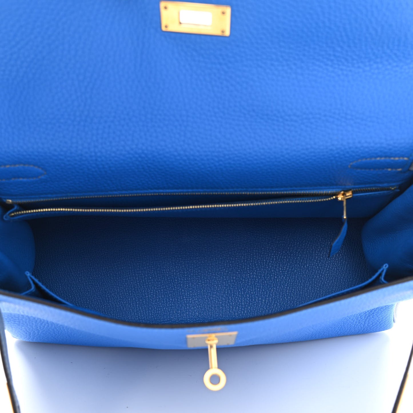 Taurillon Clemence Horseshoe Bi-Color Kelly Retourne 32 Bleu Hydra Bleu Lin