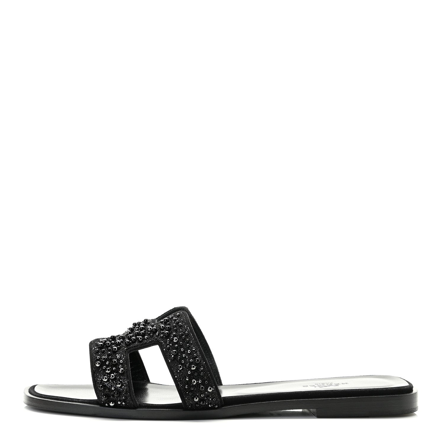 Hermes Goatskin Crystal Oran Sandals 38.5 Black 1 of 13