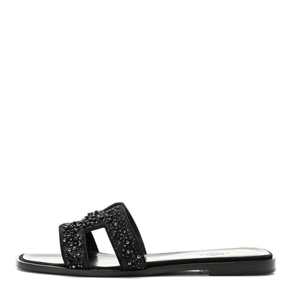 Hermes Goatskin Crystal Oran Sandals 38.5 Black 1 of 13