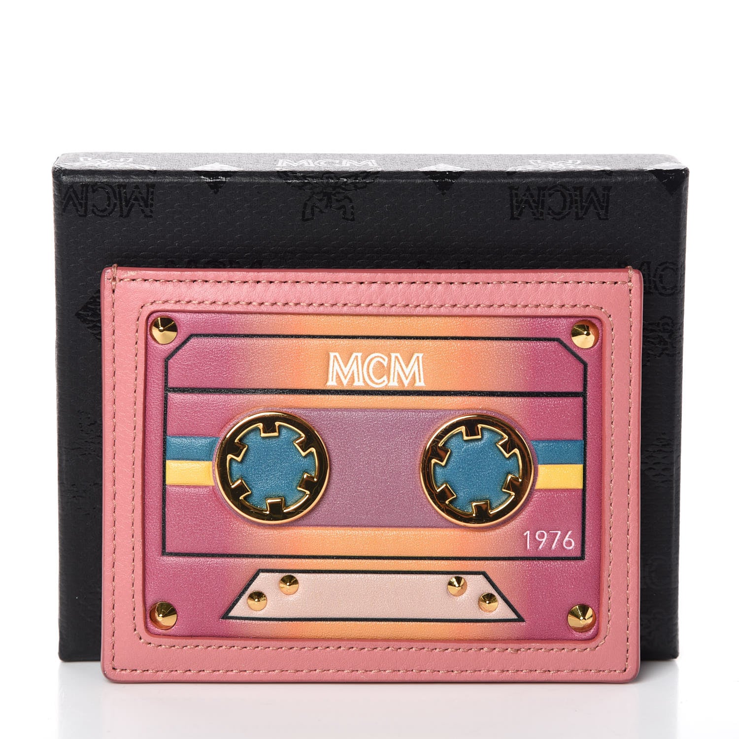 MCM Calfskin Cassette Mini Card Case Velvet Pink 7 of 7