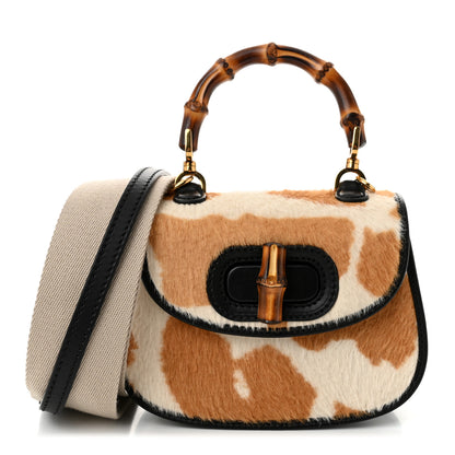 Gucci Calfskin Pony Hair Giraffe Print Mini Bamboo 1947 Top Handle Bag Beige Black Multicolor 1 of 11