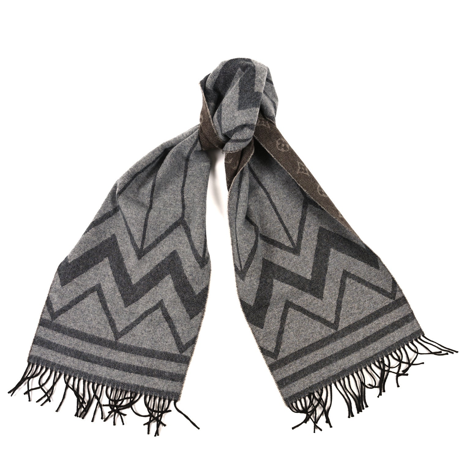 Louis Vuitton Cashmere Monogram Chevron Scarf Brown Grey 1 of 3