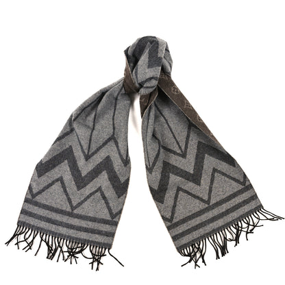 Louis Vuitton Cashmere Monogram Chevron Scarf Brown Grey 1 of 3