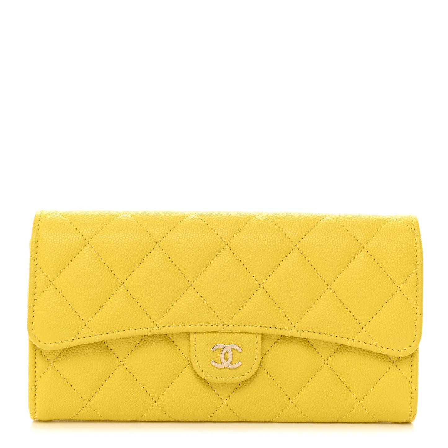Caviar Quilted Large Gusset Flap Wallet Yellow