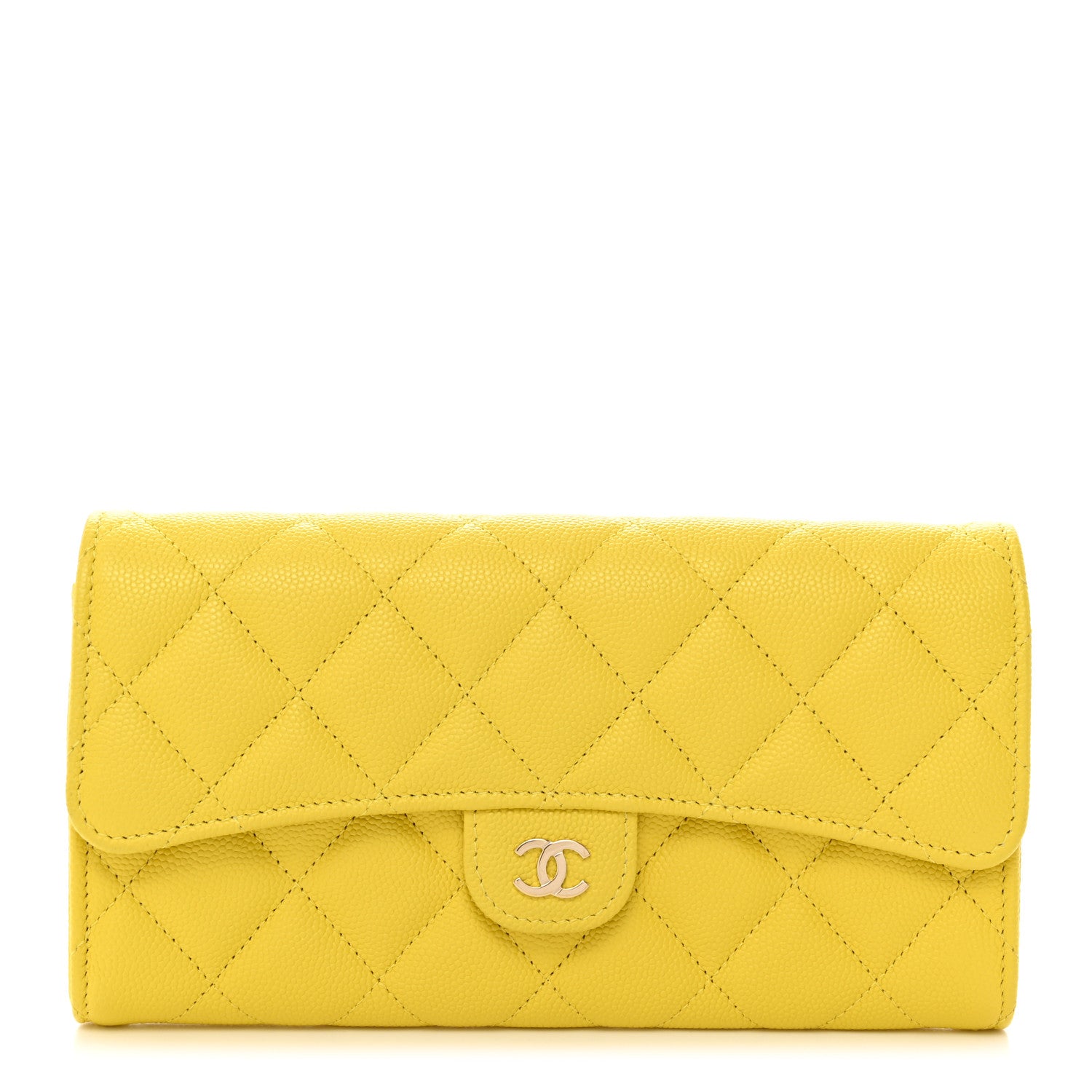 Chanel Caviar Quilted Large Gusset Flap Wallet Yellow 1 of 8