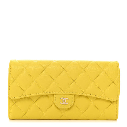 Chanel Caviar Quilted Large Gusset Flap Wallet Yellow 1 of 8