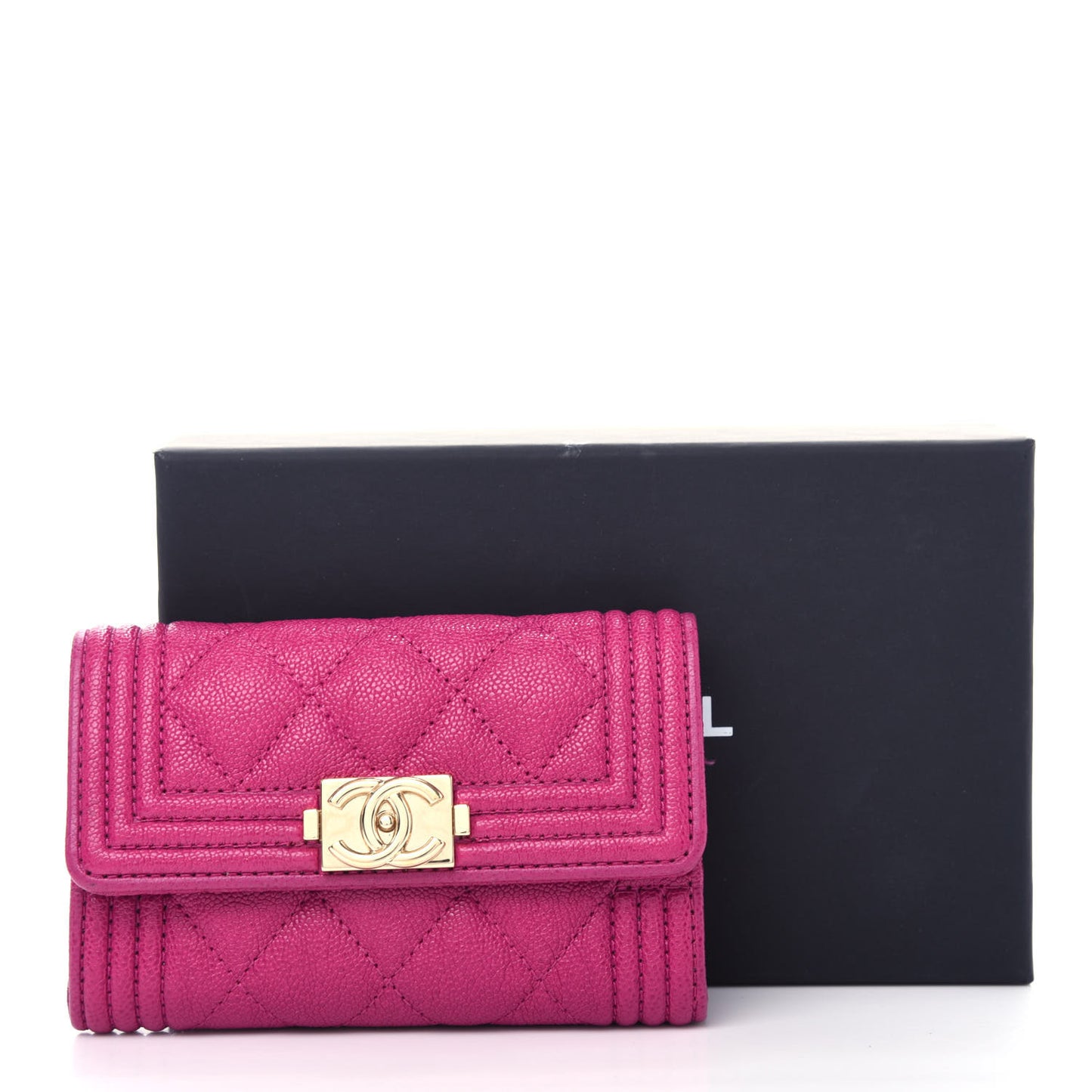 Caviar Quilted Boy Card Holder Wallet Fuchsia